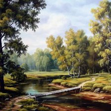 Схема вышивки «Пейзаж, березы, река»