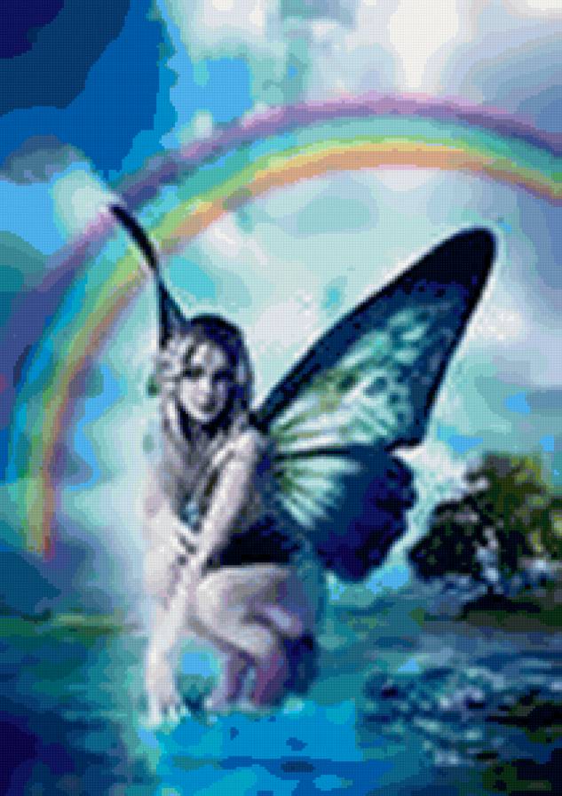 Бабочка - бабочка, девушка, радуга - предпросмотр