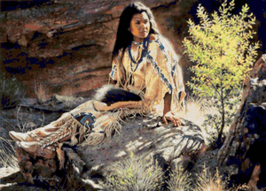 Серия "В индейском стиле" - пейзаж, девушка, горы - предпросмотр