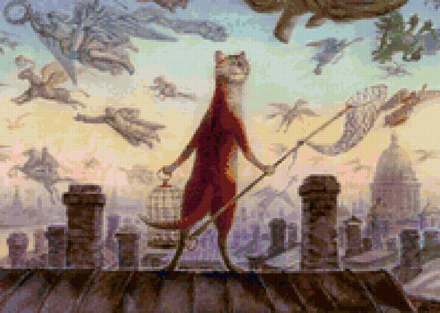 Кошачья охота на крыше. - юмор, крылья, картинка, кошка, животные, кот - предпросмотр