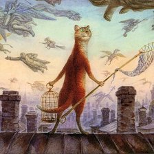 Схема вышивки «Кошачья охота на крыше.»