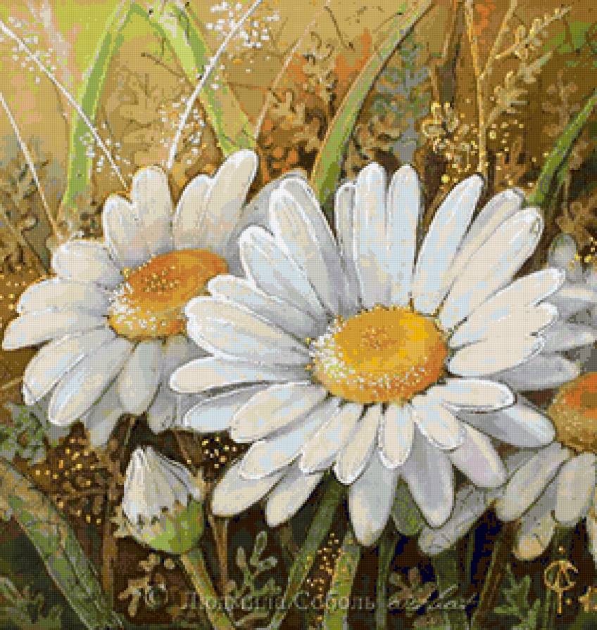 ромашки - подушка, ромашка, растения, панно, ромашки, цветы, флора - предпросмотр