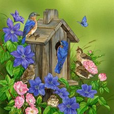 Схема вышивки «птицы на цветах»