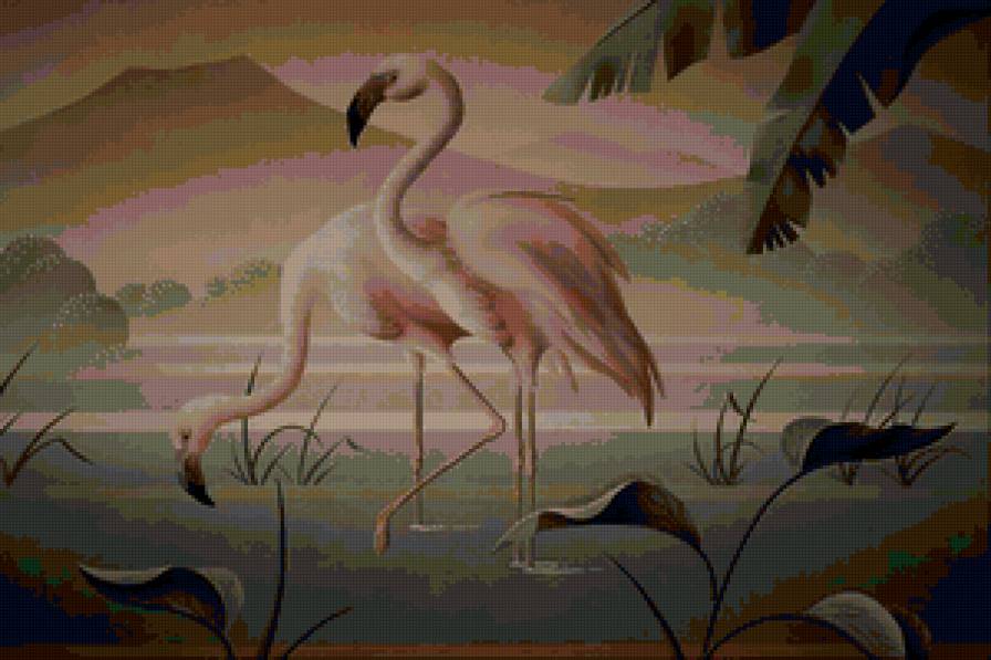 Фламинго - птицы, озеро, джунгли, фламинго - предпросмотр