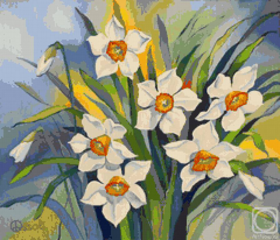 Нарциссы - живопись..цветы - предпросмотр