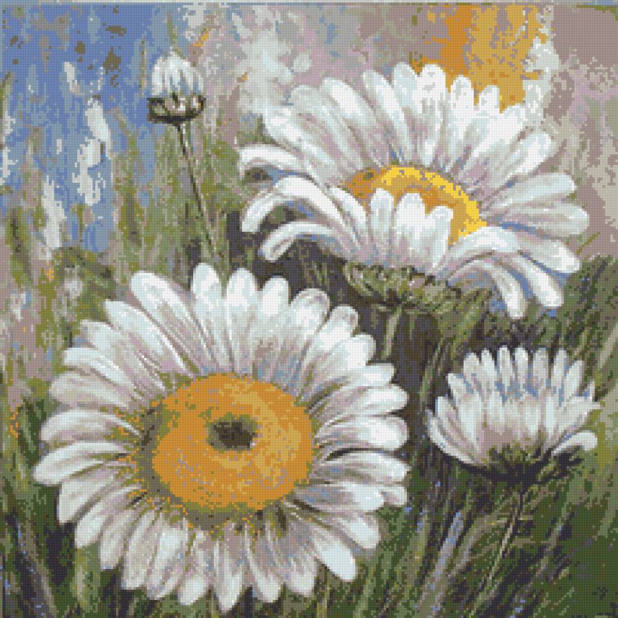 Ромашковый сезон - флора.подушка, живопись, цветы, природа - предпросмотр