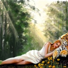 Схема вышивки «девушка и тигр»