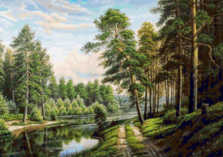 Лето в лесу - пейзаж, дорога, красота природы, лес, озеро, лето - предпросмотр