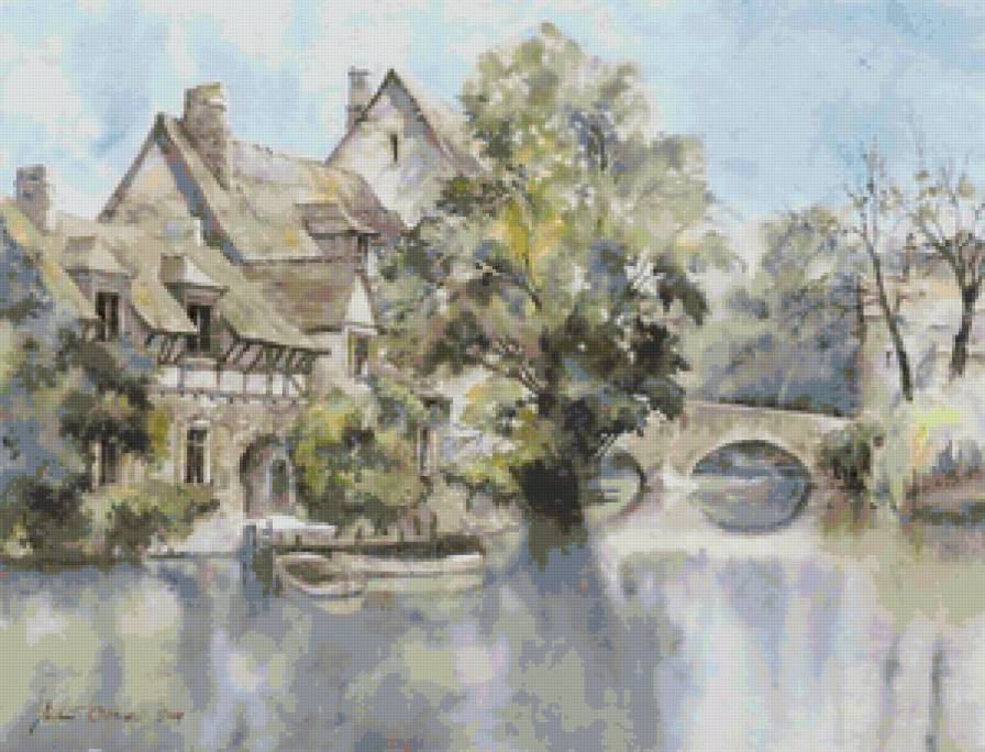 Акварель "Бретань" - акварель, франция, домик, вода, бретань - предпросмотр