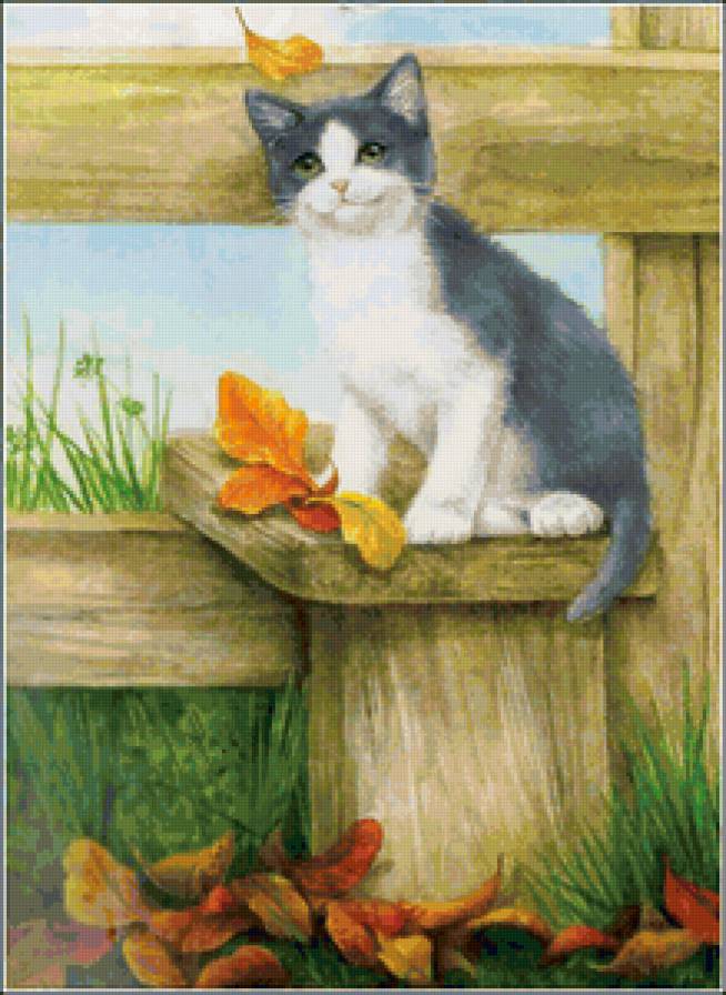 Котенок - кошки, животные, живопись - предпросмотр