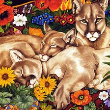 Схема вышивки «Пумы в цветах»