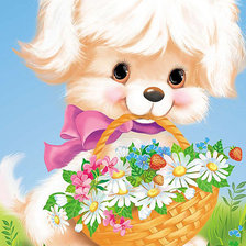 Схема вышивки «щенок с корзиной»