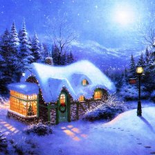 Схема вышивки «Домик под снежной шапкой»