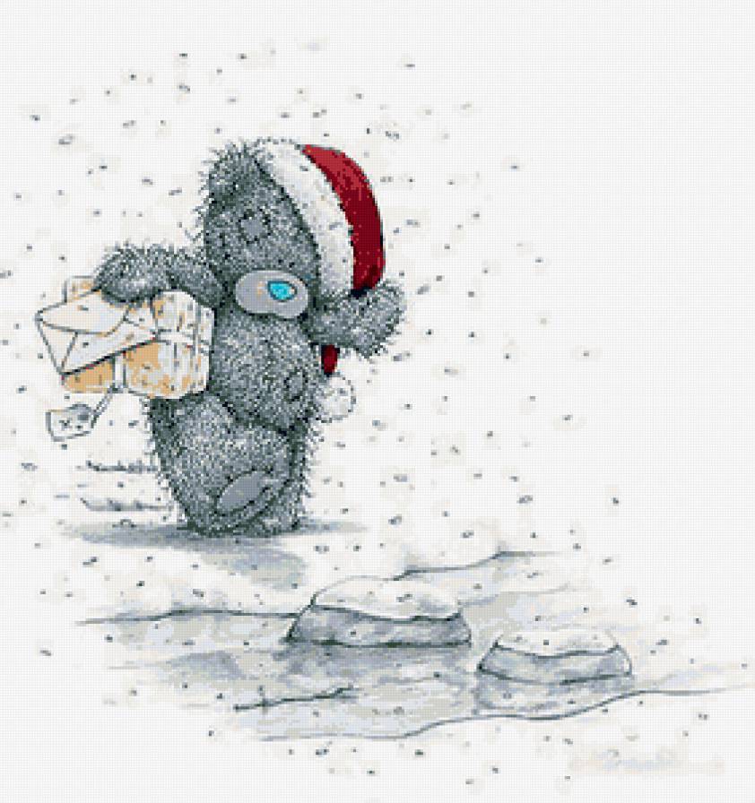 Мишка Тедди с подарком - мишка тедди, подарок, новый год, зима - предпросмотр