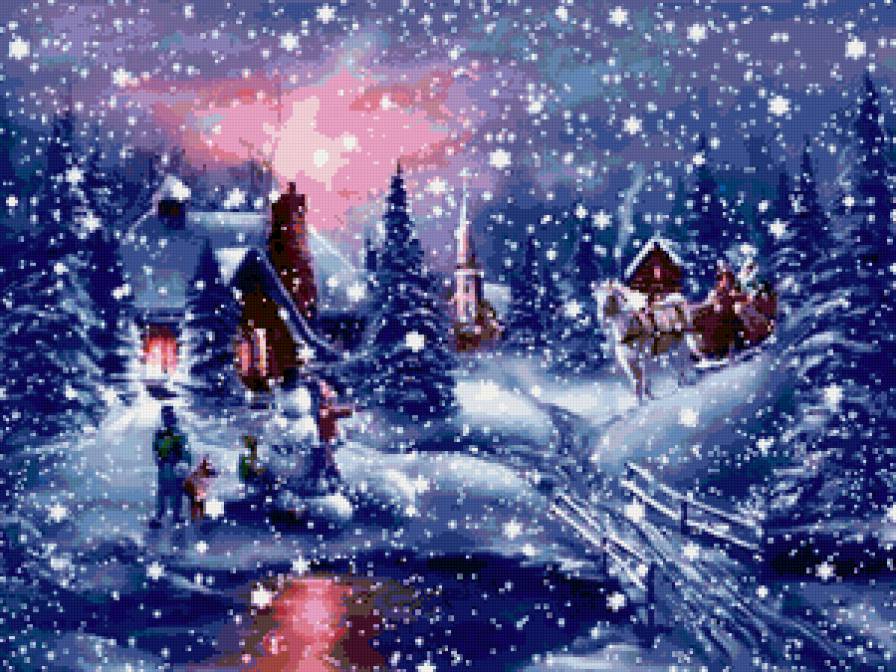 Снежное кружево - дети, пейзаж, снеговик, снег, мост, зима - предпросмотр