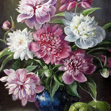 Схема вышивки «пионы и зеленые яблоки»