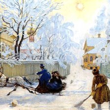 Схема вышивки «морозний день,Борис Кустодиев»