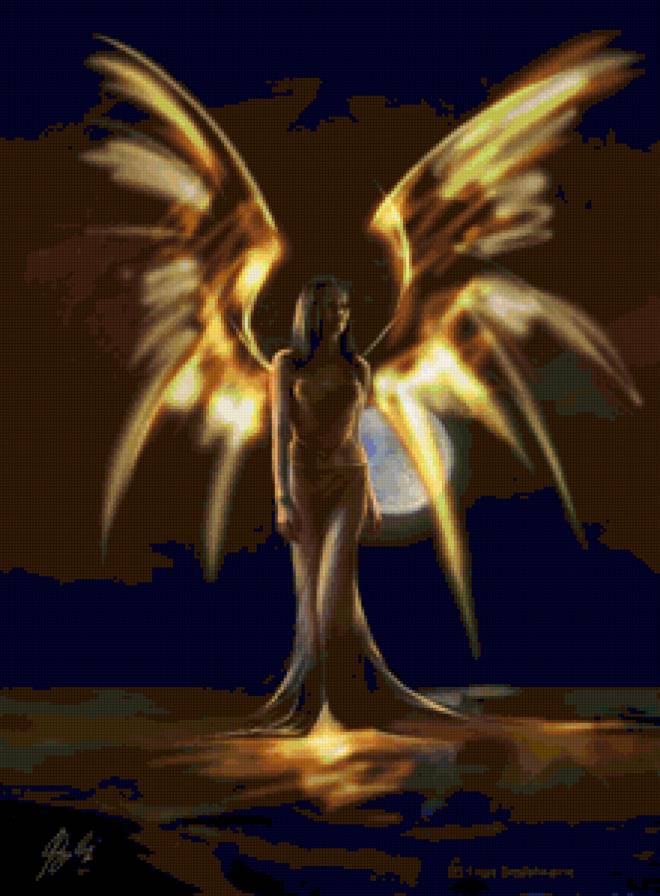 огненные крылья - крилья, луна, девушка, ночь - предпросмотр