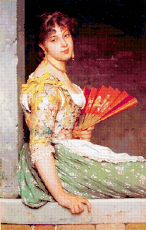 ПОРТРЕТ ДЕВУШКИ С ВЕЕРОМ - девушка.портрет - предпросмотр