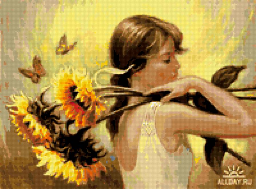 Подсолнухи - девушка, цветы, женщина, подсолнух - предпросмотр