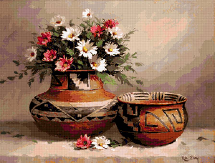 №168933 - ваза, цветы, картина, букет, натюрморт - предпросмотр