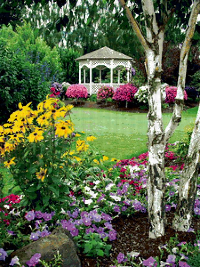 Беседка - беседка, лето, цветы - предпросмотр