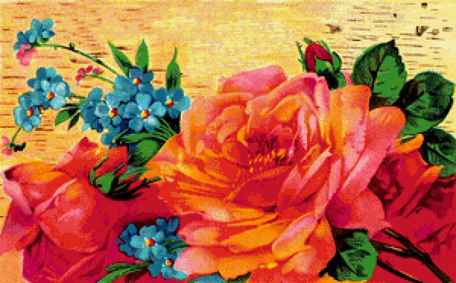 Розы и незабудки - декор, живопись, цветы - предпросмотр