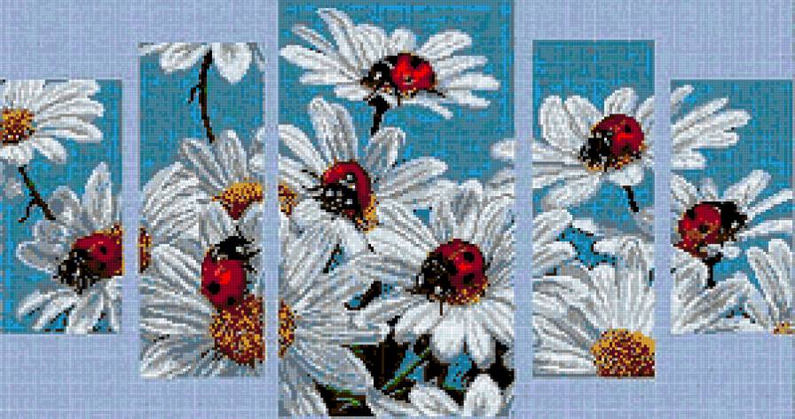 красавицы ромашки - ромашки, триптих, божьи коровки - предпросмотр