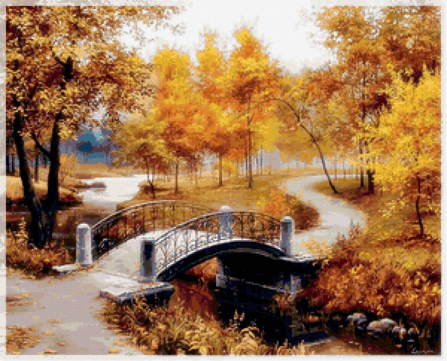 осенний пейзаж - лес, мост - предпросмотр