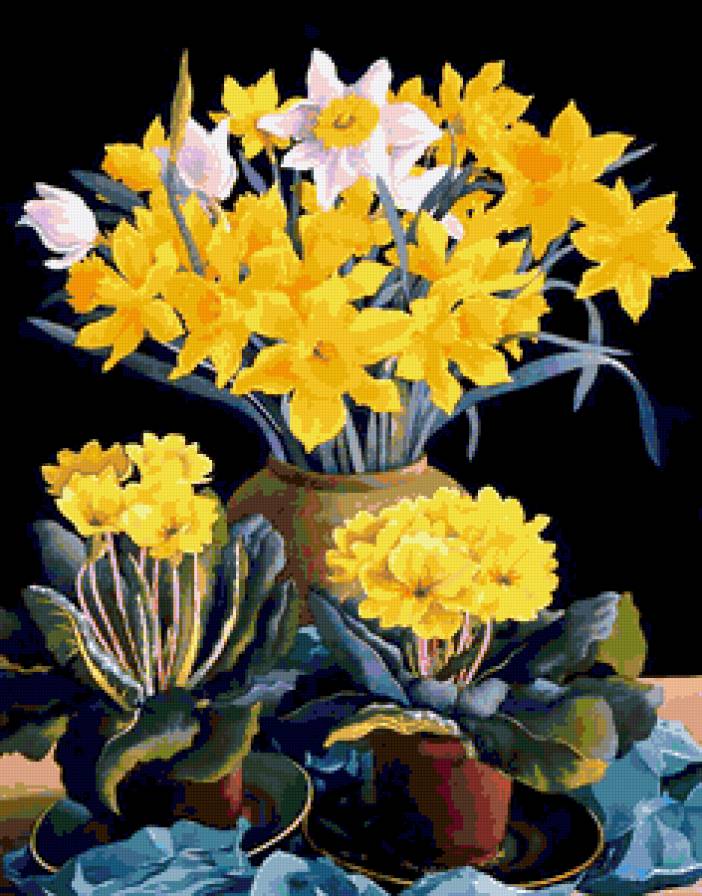 Серия "Букет" - цветы, нарциссы, примулы, букет - предпросмотр