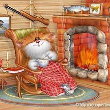 Схема вышивки «Серия "Рисованные коты" У камина»