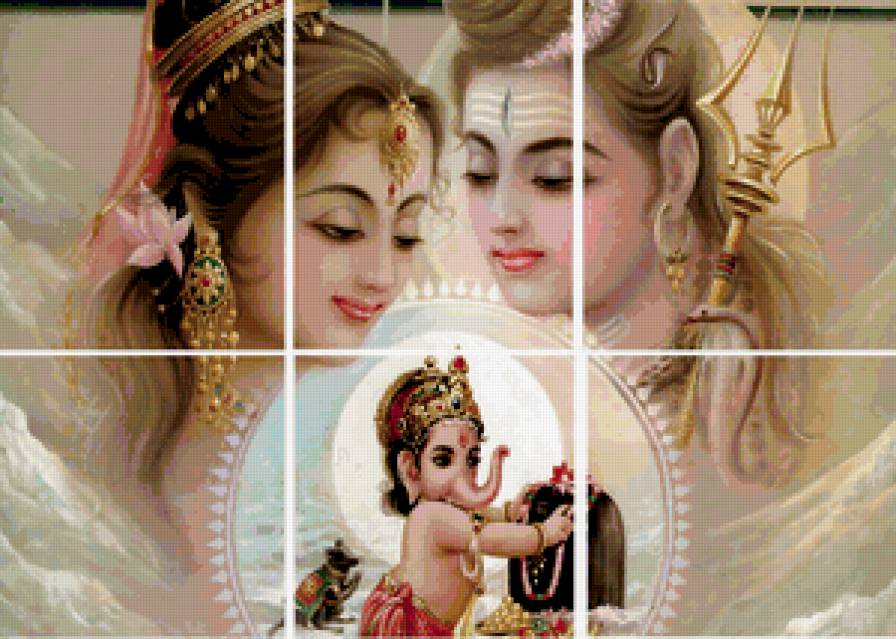 Боги Индии (триптих общий вид) - эпос, индийская религия, индуизм, легенды, картина - предпросмотр