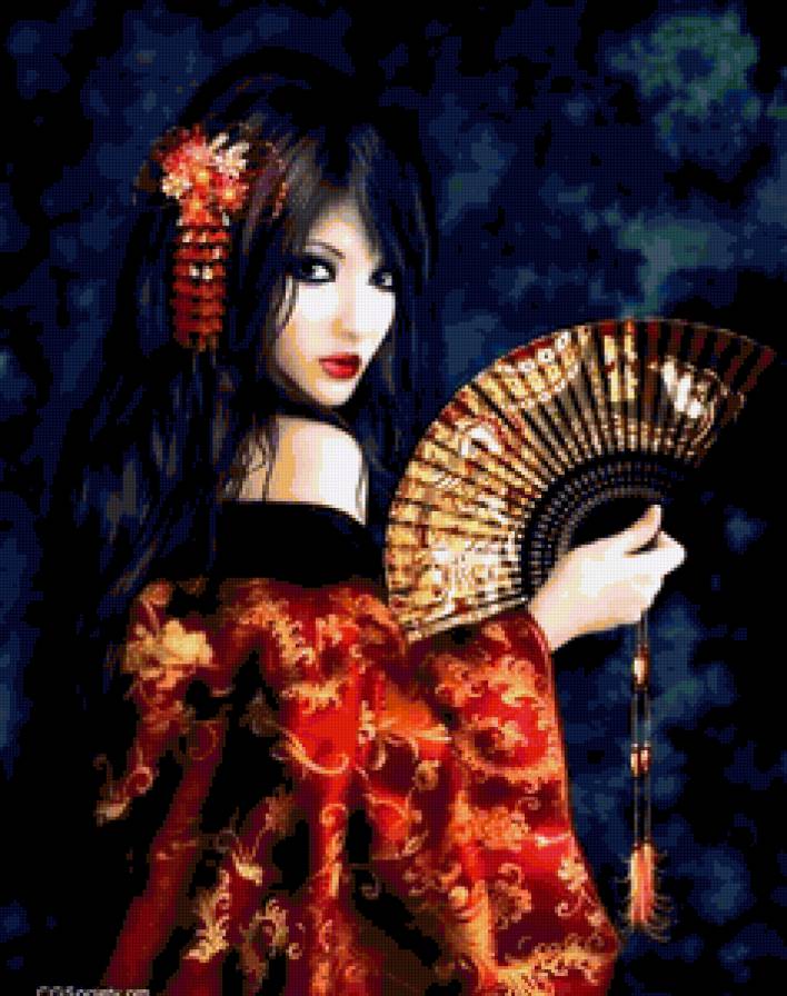 девушка с веером - фэнтази, япония, девушка - предпросмотр