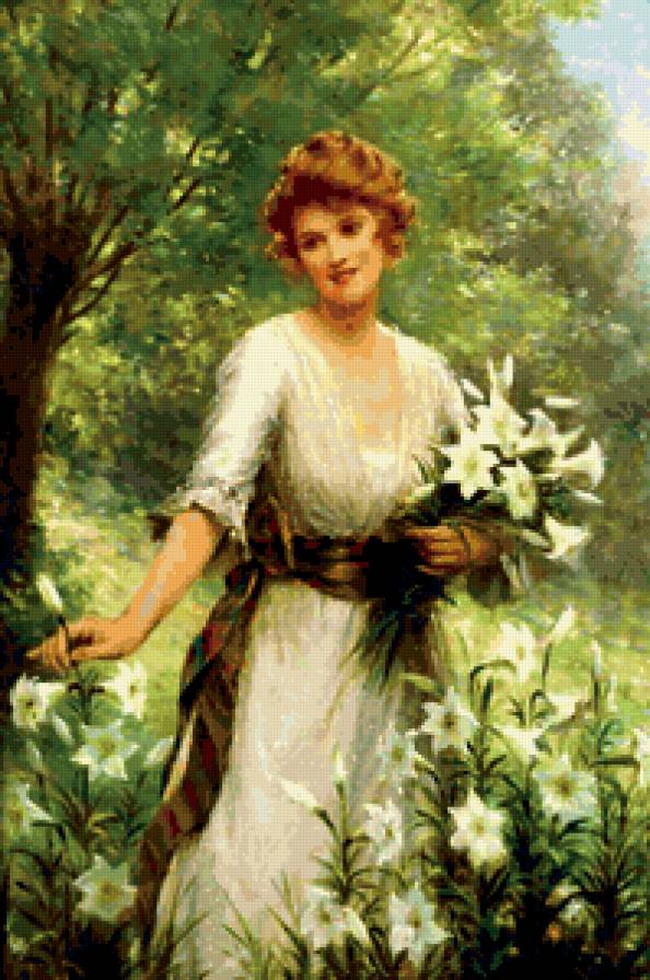 женщина с лилиями - цветы, женщина - предпросмотр