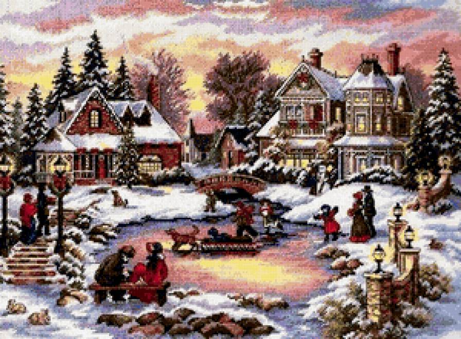 На катке - каток, зима, сюжет, живопись, коньки - предпросмотр