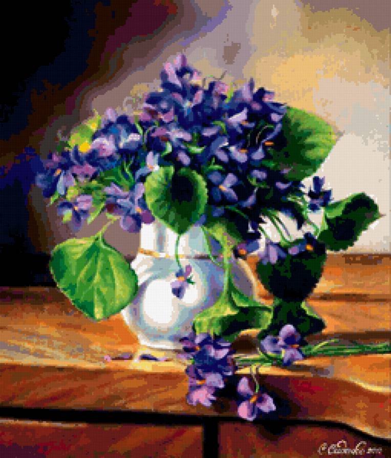 Фиалки - букет, ваза, цветы - предпросмотр