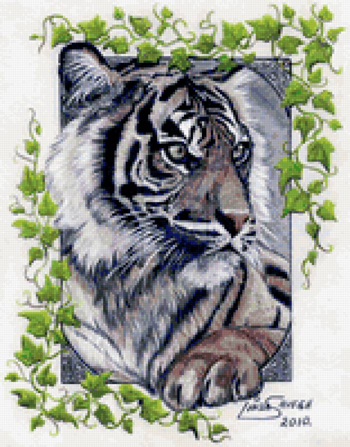 Тигр. - тигр, картина, животные, цветы, кошка, кот - предпросмотр