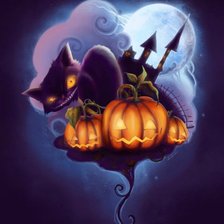 Схема вышивки «Картинка из сери "BLACK  KAT" "Хеллоувин"»