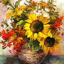 Схема вышивки «Подсолнухи в вазе»