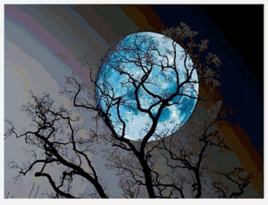 ночной пейзаж - ночь, дерево, луна - предпросмотр