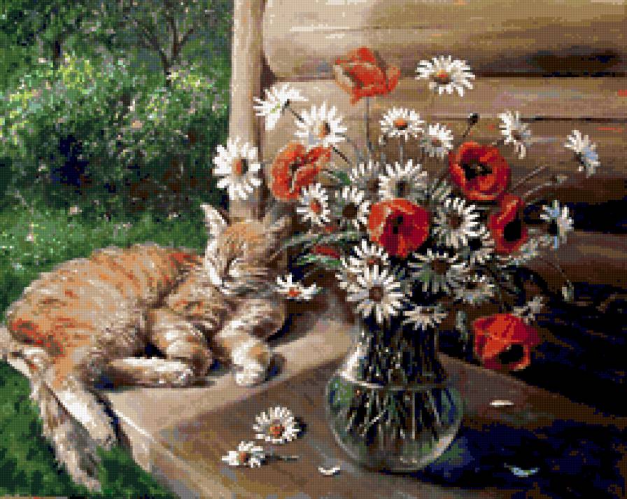 дачная жизнь - цветы и животные - предпросмотр