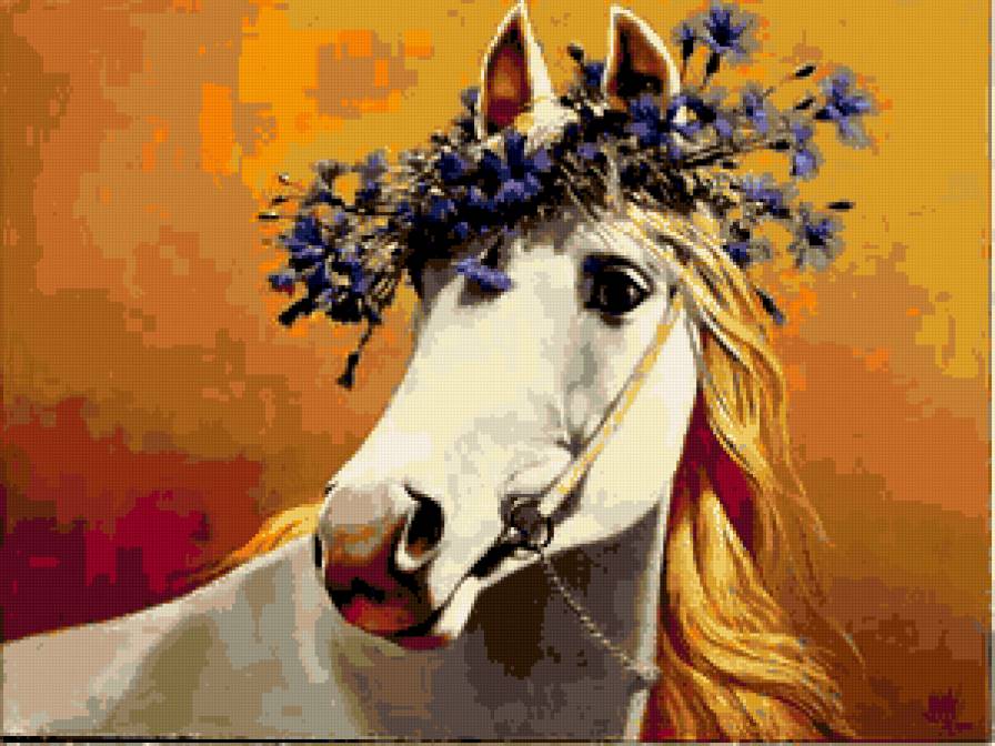 №172387 - лошадь, венок, цветы, картина - предпросмотр