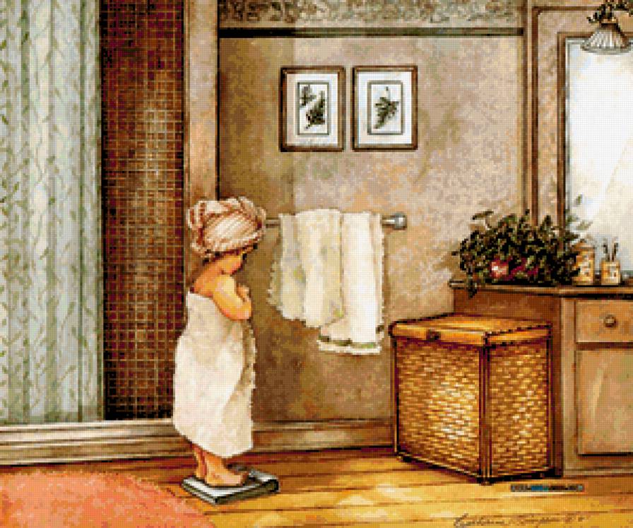 67585 - девушка, домик, девушки, детям, двое, дом, дети, девочка, ванна - предпросмотр