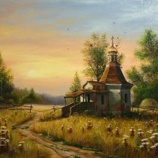 Схема вышивки «часовня на опушке»