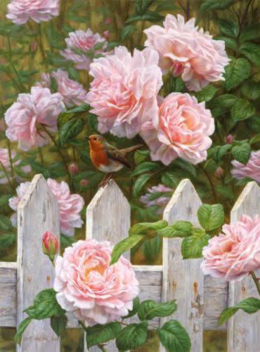 8675085 - роза, розы, цветы, птицы, дом, цветок, птица, домик, букет, лес - оригинал