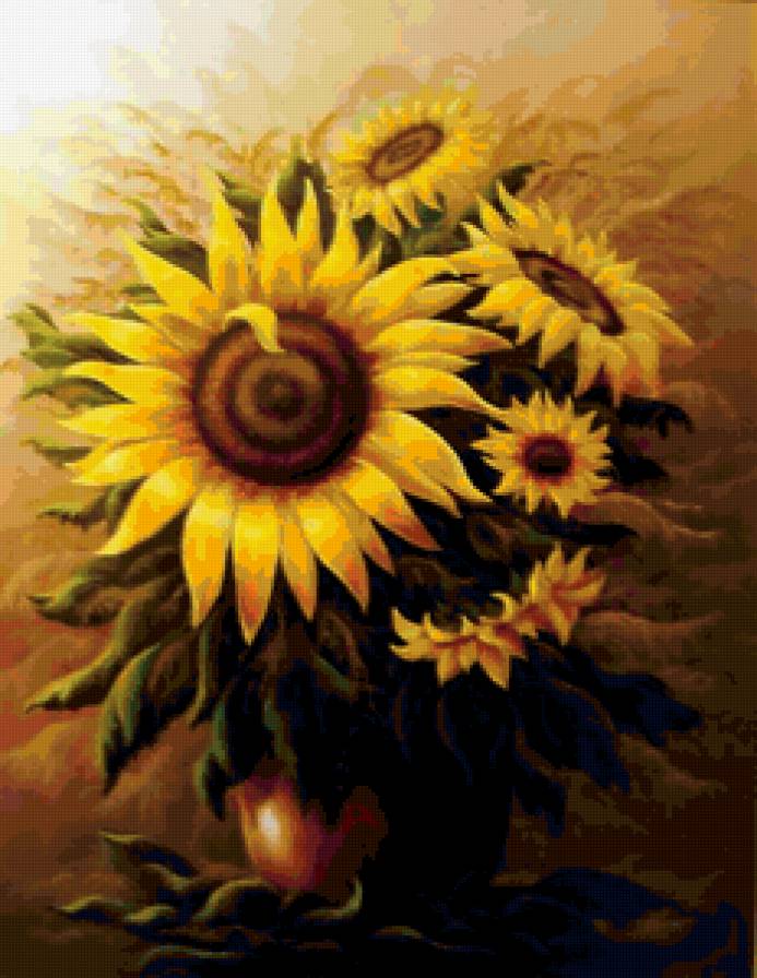 №173217 - цветы, подсолнухи, ваза, букет - предпросмотр