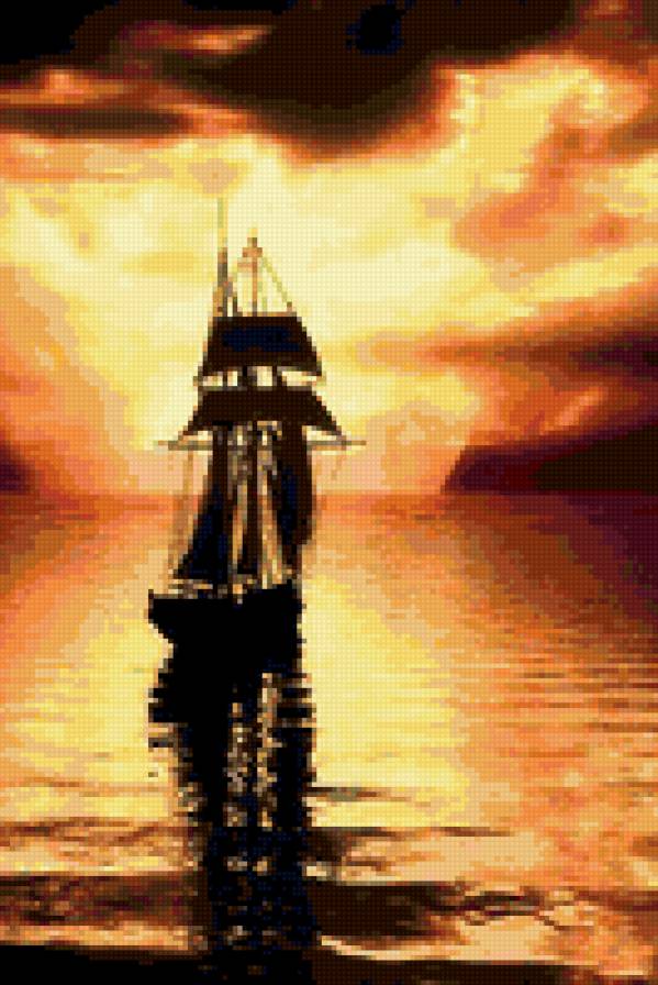 Корабль - водный пейзаж, красота, море, рассвет, закат, корабли - предпросмотр