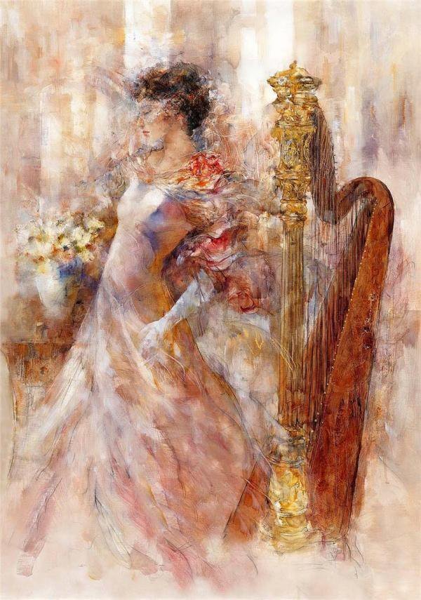 Девушка с арфой - арфа, красота, девушки, картина, женщина - оригинал