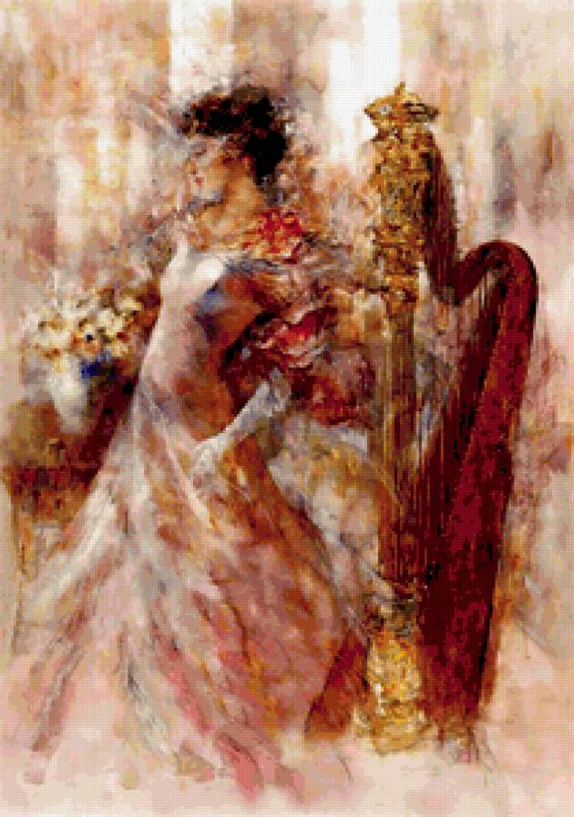 Девушка с арфой - девушки, арфа, женщина, красота, картина - предпросмотр