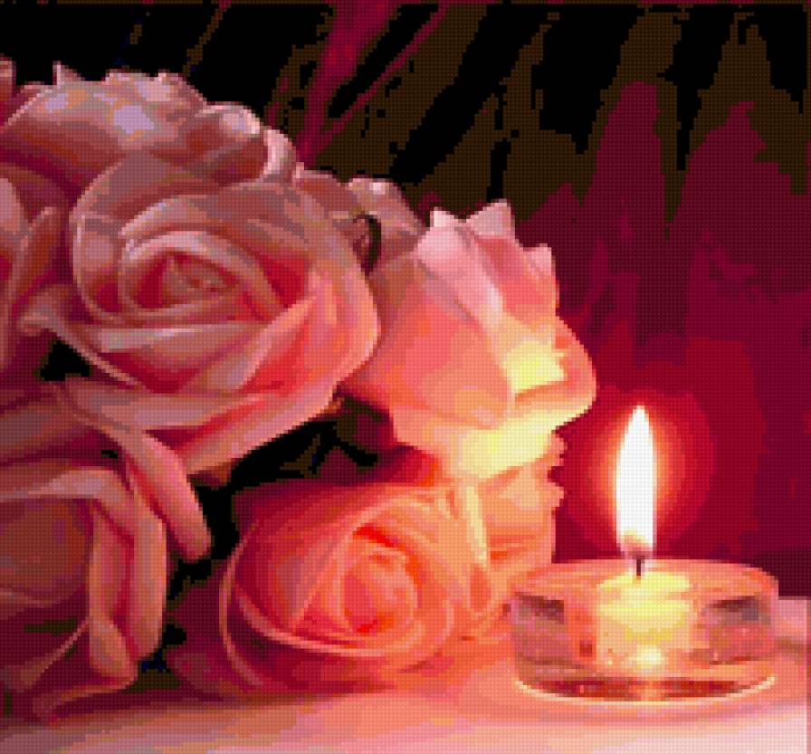 розы и свеча - розы, цветы - предпросмотр